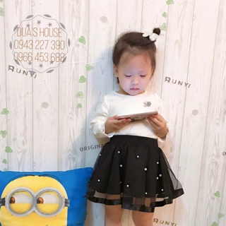 Set áo len + chân váy đính ngọc trai