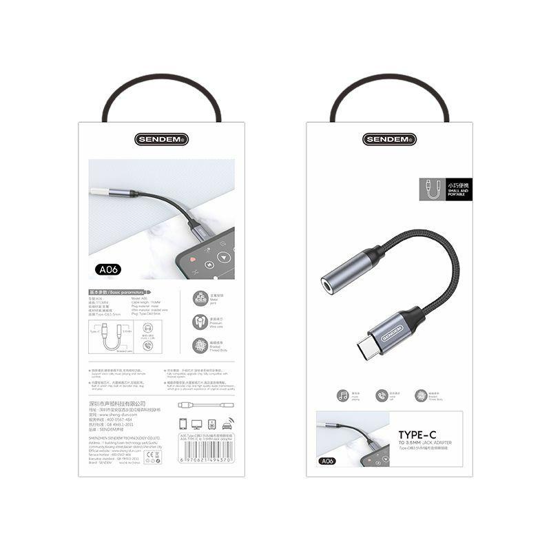 Cáp chuyển đổi Sendem A06 TypeC ra 3.5mm đàm thoại trực tiếp