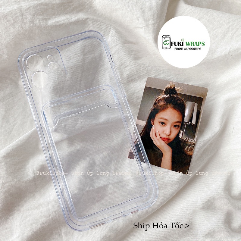 Ốp trong suốt bảo vệ Camera có ngăn ví đựng thẻ,ảnh Dành Cho 13prm , 12prm , 11prm , x , xsm , 6p , 7p , 8p - FukiShop