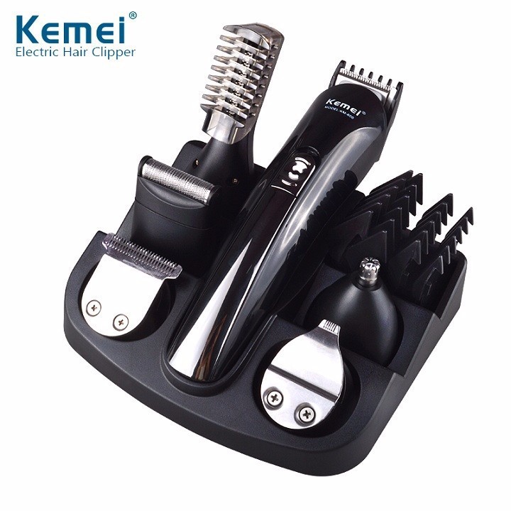 Tông đơ cắt tóc đa năng 6in1 Kemei KM-600 tặng 2 kéo 2 dụng cụ lấy ráy tai có đèn