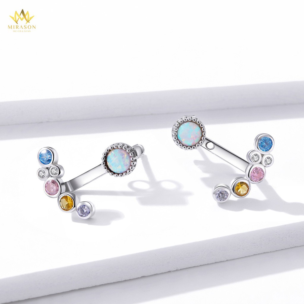 Khuyên Tai Bạc Nữ MIRASON Vòng Nạm Đá Sắc Màu, Chốt Vòng MBT179 - Bông Tai Nữ Bạc 925 Cao Cấp