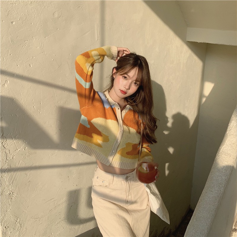 Khoác Len Cổ Polo | Áo Khoác Len Nữ Cổ Polo Màu Sơn Dầu Dáng Ngắn Phong Cách Retro Ulzzang, Hàng Quảng Châu | BigBuy360 - bigbuy360.vn