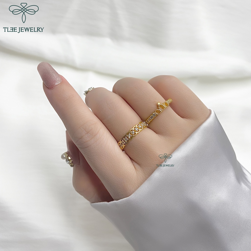 Nhẫn bạc nữ TLEE kim tiền mạ vàng 14k nạm đá xung quanh cao cấp TleeJewelry A0143
