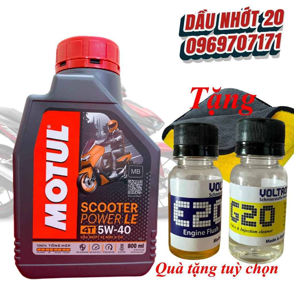 Combo Dầu nhớt xe tay ga Motul Scooter Power LE Tổng hợp CHÍNH HÃNG (800ml) Kèm xúc đọng cơ, kim phun voltronic ,khăn