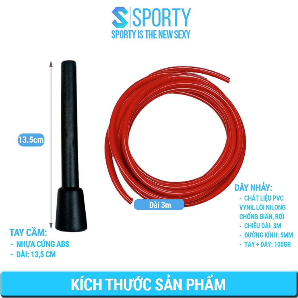 Dây nhảy tốc độ SPORTY TS91, chất liệu PVC chống mòn hỗ trợ giảm mỡ, giảm cân tập thể lực, boxing