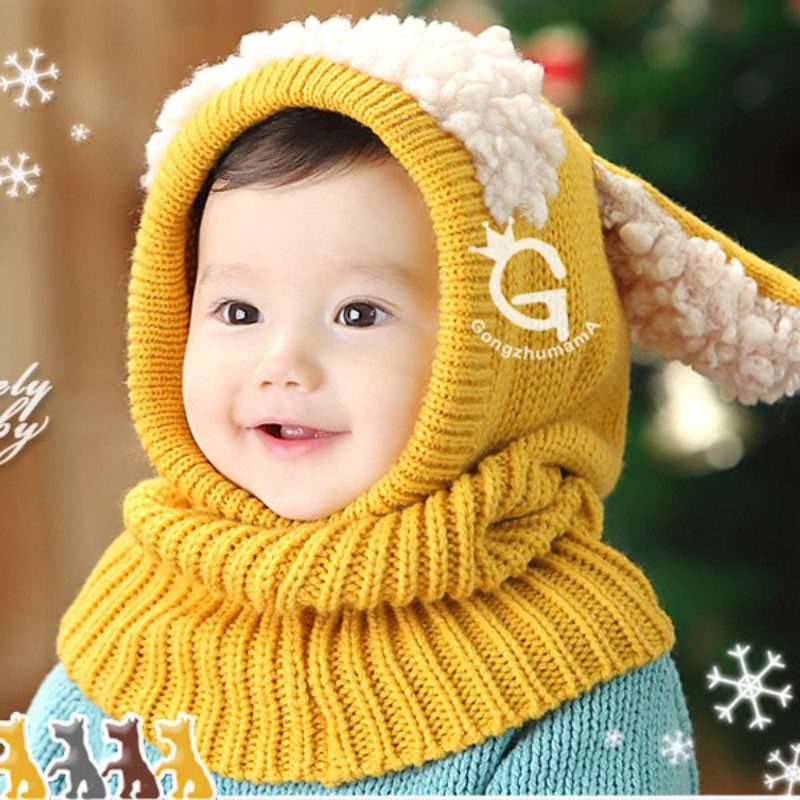 Mũ len phối khăn quàng cổ ấm áp đáng yêu dành cho em bé