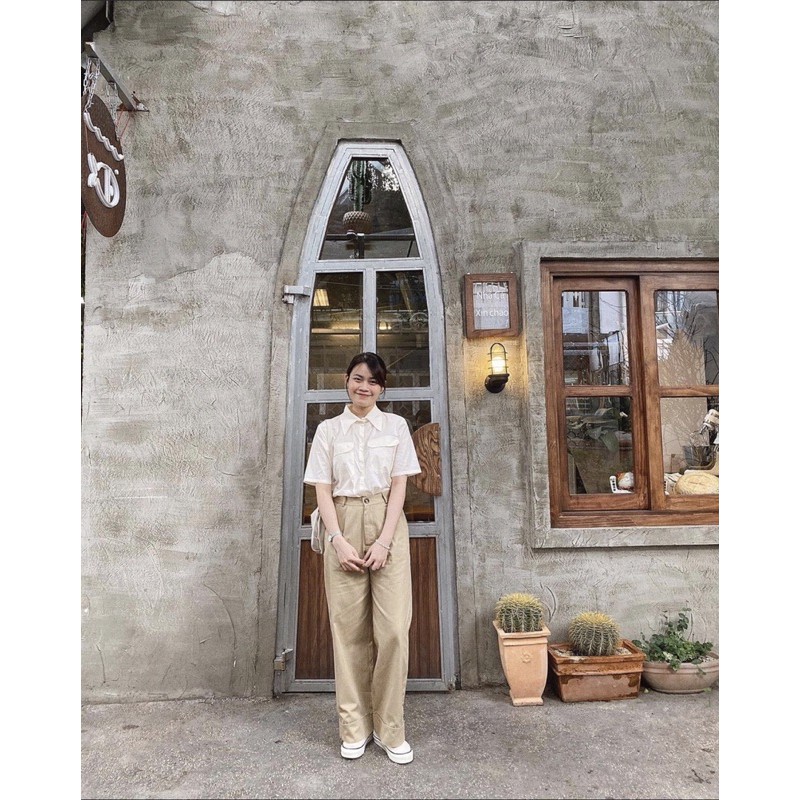 Set áo sơ mi chất vải kate mềm mịn + quần suông kaki k nhăn