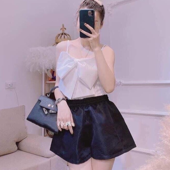 Quần Short Đùi Nữ Chất Tắc Ta Phồng Mix Áo Croptop Thun Siêu Hợp Trẻ Trung