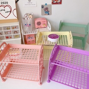 Kệ Nhựa Mini Để Bàn 2 Tầng Ulzzang Hàn Quốc Dễ Thương | Kệ Nhựa Bàn Học Trang Trí Deco