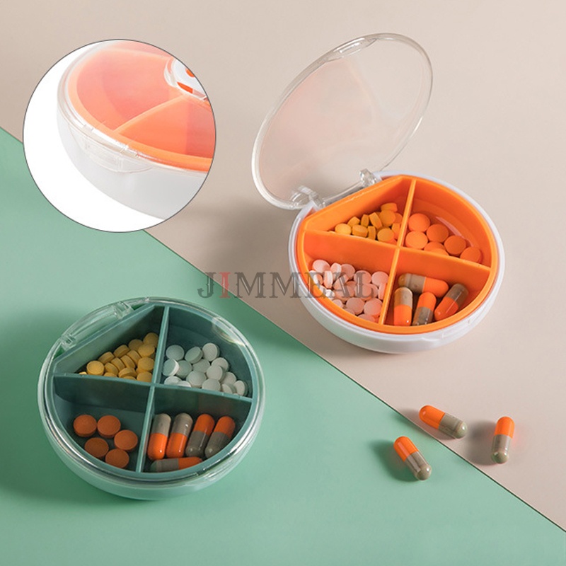 Hộp Đựng Thuốc Mini 4 Ngăn Có Dao Chia Nhỏ Thuốc Chống Ẩm Tiện Dụng Khi Đi Làm, Đi Học, Du Lịch