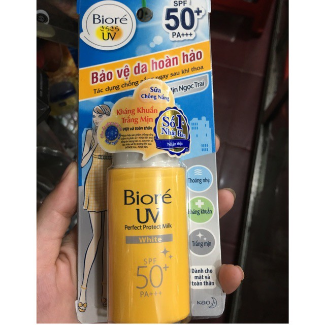 kem chống nắng Biore UV Perfect Protect Milk White SPF 50 PA+++ 25ML