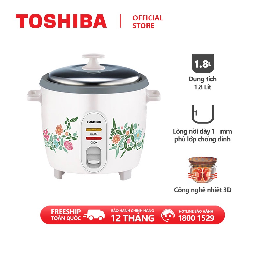 Nồi cơm điện Toshiba RC-18MH1PV(F) - 1.8 Lít - Nắp rời - Lòng nồi hợp kim nhôm phủ chống dính - Hàng chính hãng