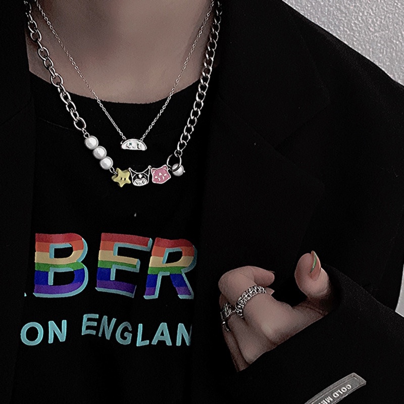 Vòng Cổ Chuỗi Hạt Ngọc Trai Họa Tiết Hoạt Hình Phong Cách hip hop Đường Phố