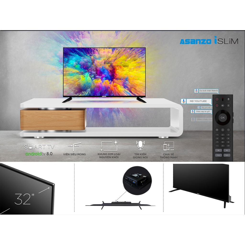 Smart Tivi Asanzo 43 inch 43SL800 Android 9.0, Full HD, Điều khiển giọng nói, DVB-T2, Wifi ,Tivi Giá Rẻ - Bảo Hành 2 Năm