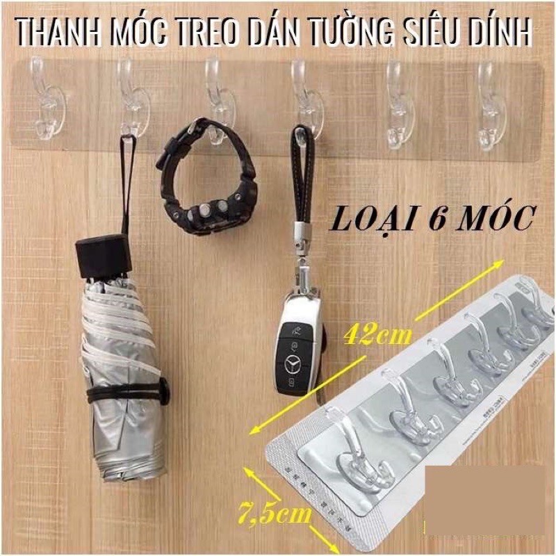 Móc Dán Tường Trong Suốt 6 Nhánh Treo Mọi Vật Dụng - Siêu Chắc