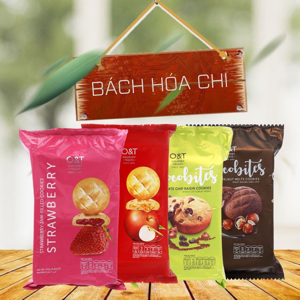 Bánh quy O&T vị mứt dâu / hạt phỉ / mứt táo / Socola nhập khẩu malaysia gói 120g