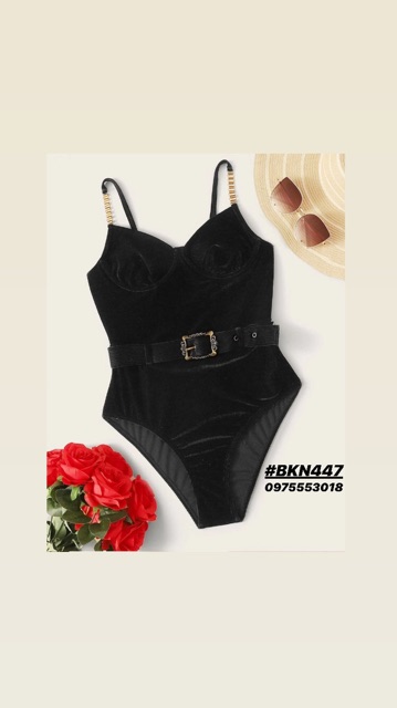 [BKN447] <ÂU> BODYSUIT NHUNG TĂM KÈM BELT RỜI QUAI XÍCH (CÓ GỌNG) | BigBuy360 - bigbuy360.vn