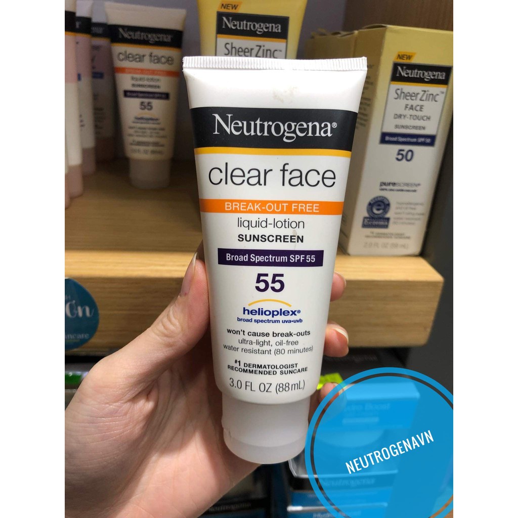 Kem Chống Nắng Neutrogena Clear Face Break-Out Free Liquid Lotion Sunscreen Broad Spectrum SPF 55 (88mL)