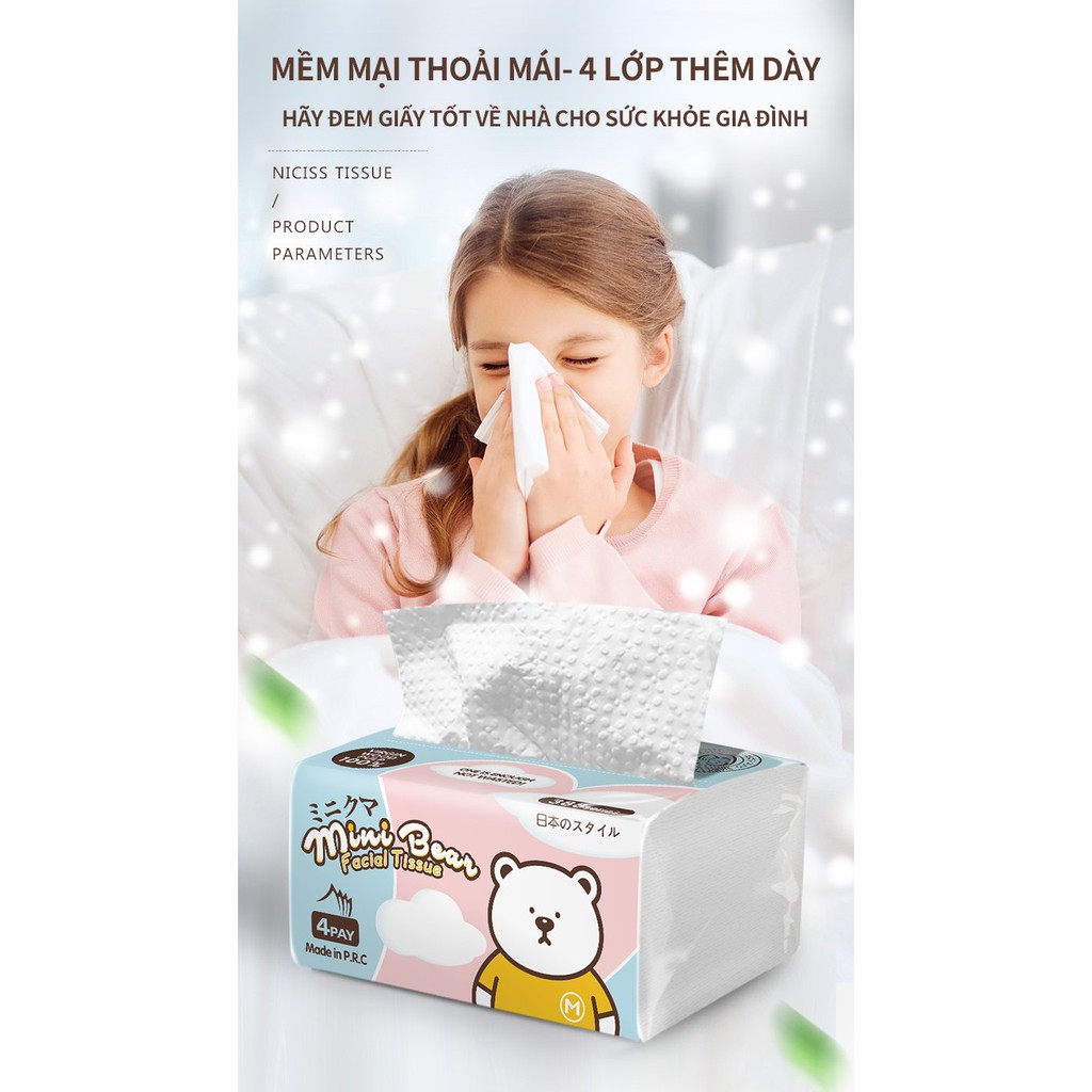 [Mua 6 gói FREESHIP] Khăn giấy rút minibear Nhật 300 tờ 4 lớp chất liệu thiên nhiên, an toàn cho làn da.