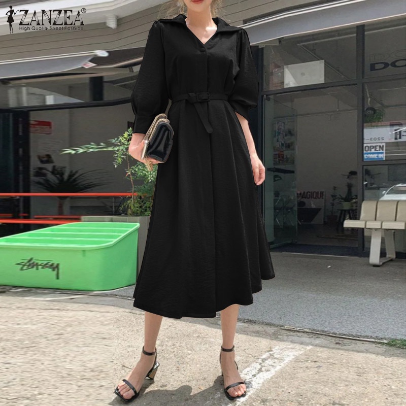 Đầm dài Zanzea tay 3/4 thời trang công sở tùy chọn màu sắc cho nữ