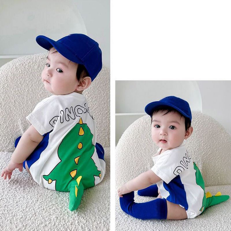 Bộ Áo Liền Quần Tay Lỡ Có Đuôi Và Vớ In Họa Tiết Động Vật Dễ Thương Cho Bé Sơ Sinh
