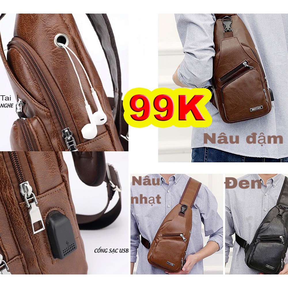 Túi đeo chéo nam - Túi da có sạc usb tai nghe tiện lợi thời trang | BigBuy360 - bigbuy360.vn