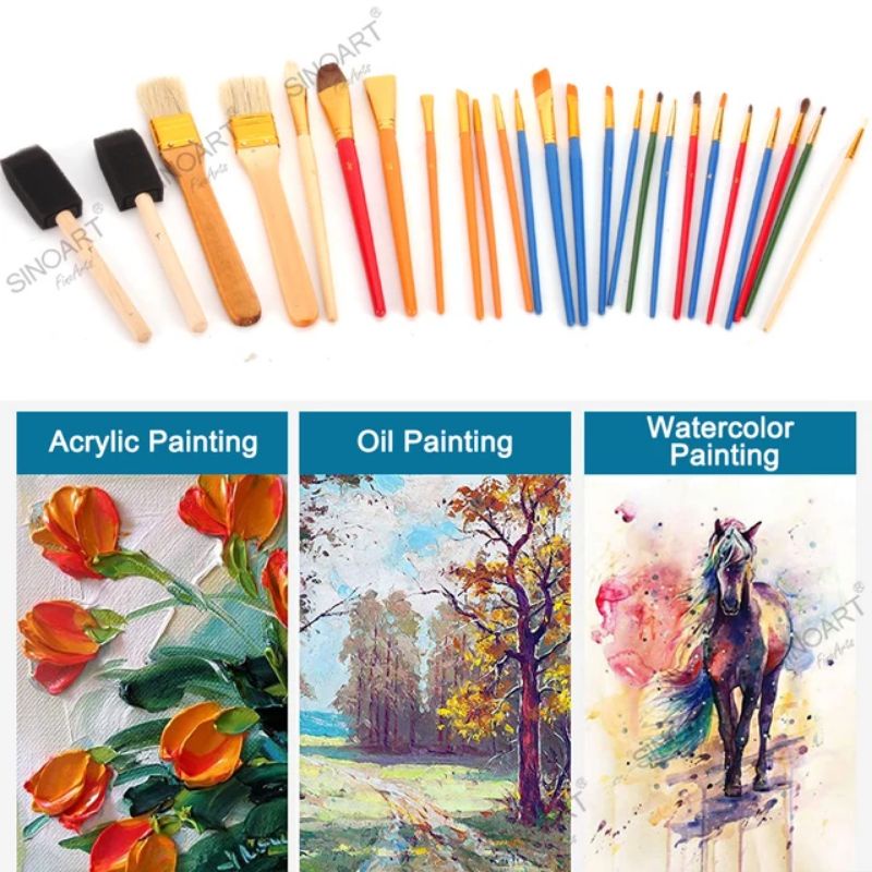 BỘ 25 CÂY CỌ VẼ GIÁ RẺ SINOART (ĐẦU CỌ ĐỦ DÁNG, PHÙ HỢP TÔ MÀU NƯỚC, ACRYLIC, SƠN DẦU...)