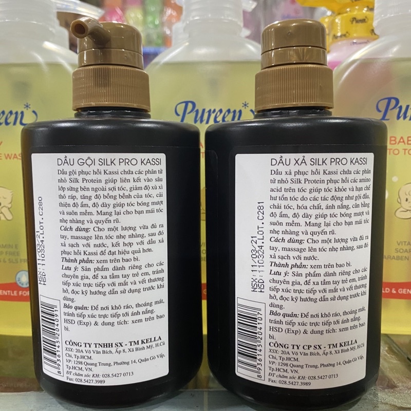 Bộ dầu gội xả xịt dưỡng phục hồi Kassi 500ml SILK PRO siêu thơm mềm mượt phục hồi giữ màu tóc uốn duỗi nhuộm