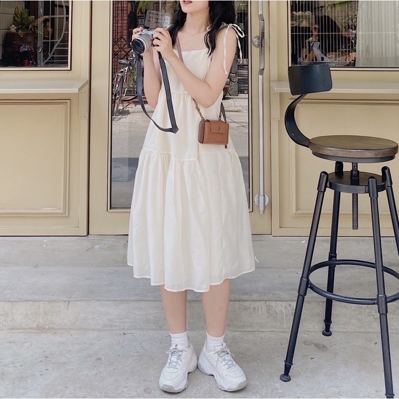 VÁY HAI DÂY VOAN TƠ HAI LỚP DÂY ĐIỀU CHỈNH ĐƯỢC STYLE ULZZANG (ảnh thật/video)