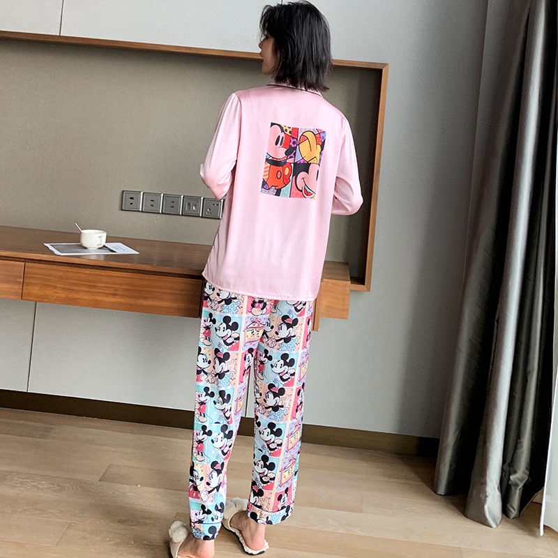 Set Đồ Ngủ Dài Tay In Họa Tiết Xinh Xắn Cho Nữ