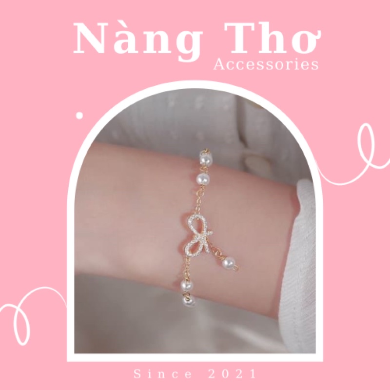 Vòng tay nữ,  lắc tay hình nơ đá mix ngọc trai nhân tạo Nàng Thơ Accessories