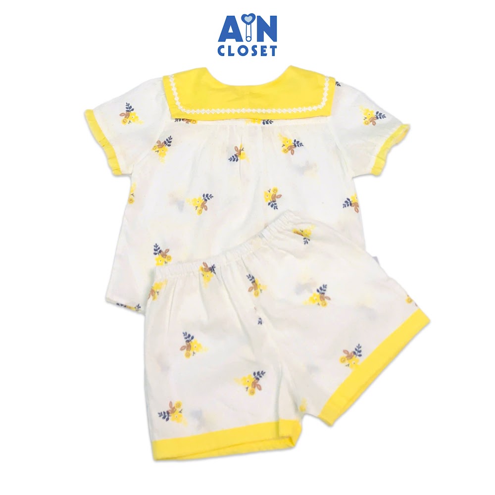 Bộ quần áo ngắn bé gái họa tiết Hoa Lan vàng cổ sen cotton boi AICDBGAMDRSA AIN Closet