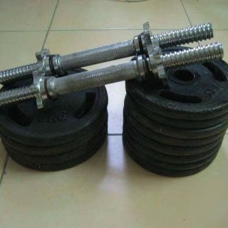Combo 60kg tạ và đòn tay 35cm tặng kèm con lăn tập bụng cao cấp 150K