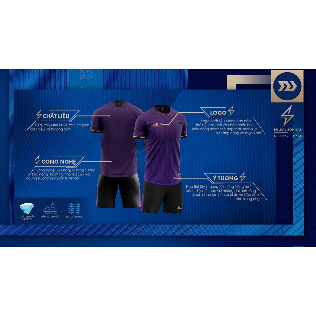 Bộ Quần Áo Bóng Đá Không Logo Cao Cấp Bulbal Sonic 2, Chất Vải Bul-fizy21 Thoáng Mát, Kiểu Dáng Mạnh Mẽ, 6 Màu Xu Hướng