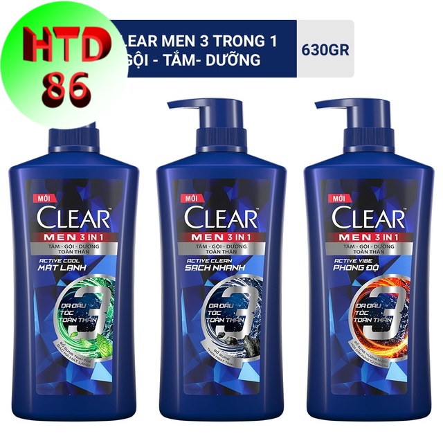 Dầu Tắm - Gội - Dưỡng  Clear Men 3 in 1 chai 630g