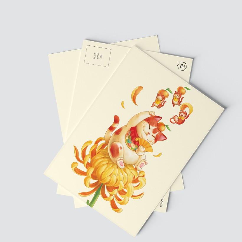 Postcard mẫu Mèo thần tài - Maneki Neko