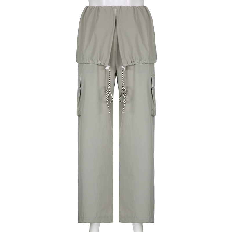 Quần Midi Dáng Rộng Phối Dây Rút Thời Trang Đường Phố Cá Tính Cho Nữ