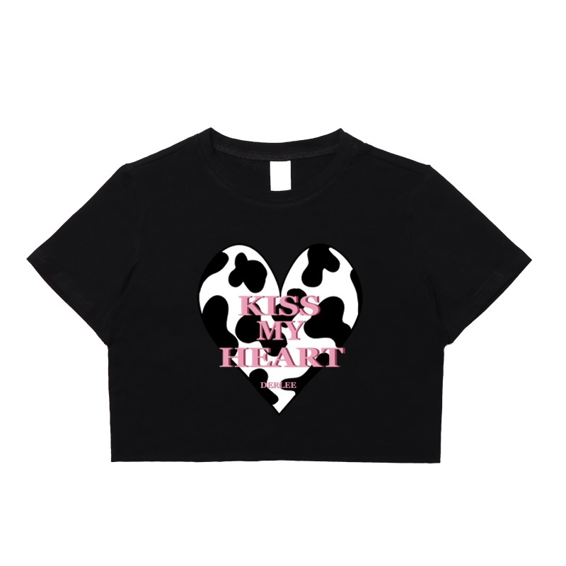 Áo croptop thun cổ tròn ngắn tay Kiss Heart cá tính thời trang Becky