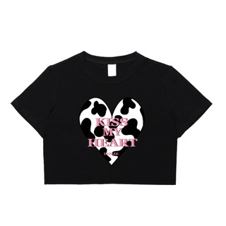 Áo croptop thun cổ tròn ngắn tay Kiss Heart cá tính thời trang Becky