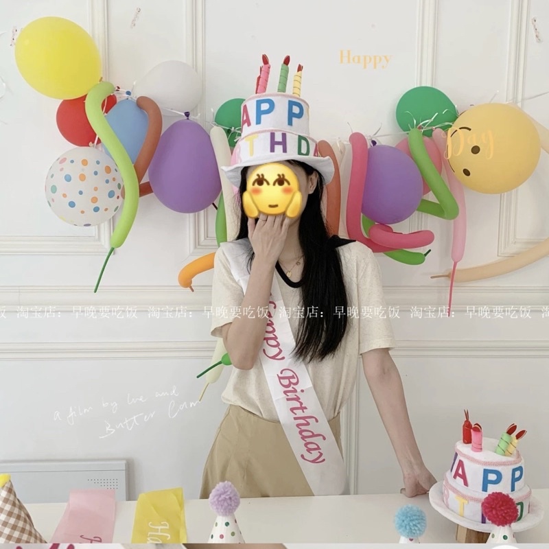 Băng rôn đeo chéo chữ HAPPY BIRTHDAY, Dây đeo vai vải Satin trang trí sinh nhật