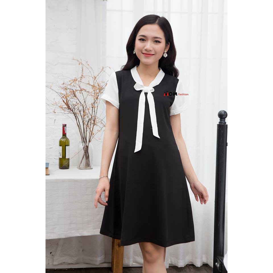 Đầm bầu công sở cổ nơ