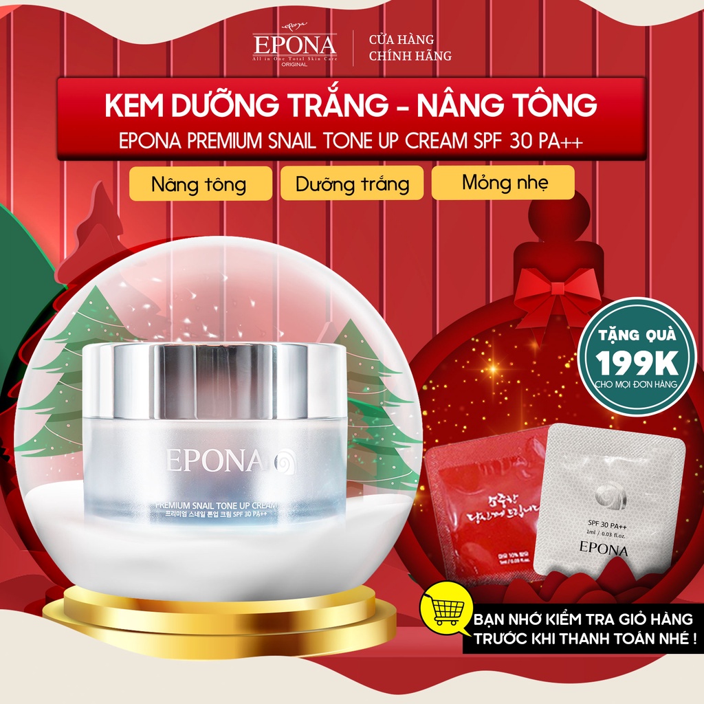 Kem Dưỡng Trắng - Nâng Tone Mỏng Nhẹ - Tự Nhiên Epona Premium Snail Tone Up Cream SPF 30 PA++  50ml