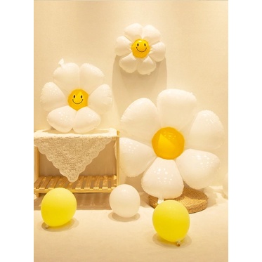 Dây HAPPY BIRTHDAY hoa cúc, bóng hoa cúc trắng họa mi Daisy trang trí sinh nhật, đạo cụ chụp hình