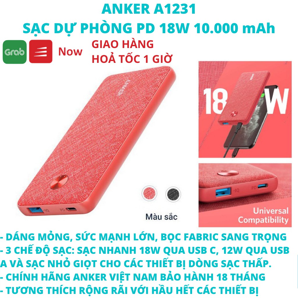 PIN SẠC DỰ PHÒNG ANKER A1231 10000 mAh PowerCore Slim PD 18W - sạc nhanh ipad phone 11 12