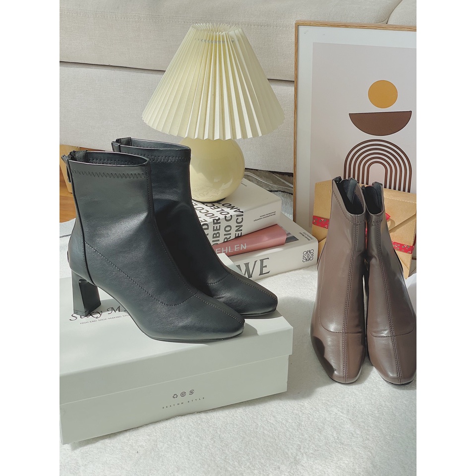 BEESHOES - BOOT NỮ DA MỀM MŨI VUÔNG - BOOT NỮ ĐẾ TRỤ CAO 7CM CÓ SẴN MÀU ĐEN - NÂU 201178