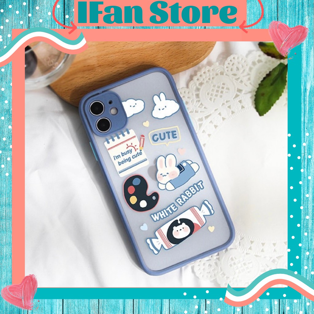 🌸VIDEO THẬT🌸 Ốp Lưng iPhone Nhám Viền Màu Thỏ rabbit iPhone 6/6s/6plus/6splus/7plus/8plus/x/xs/xs max/11/11 pro max