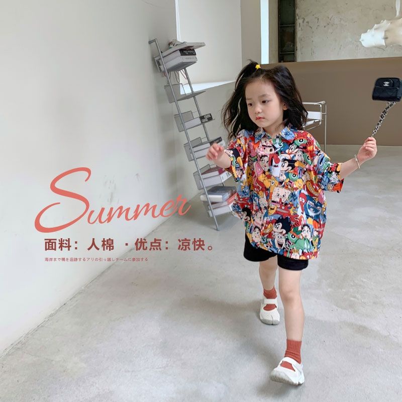 Áo Sơ Mi Ngắn Tay In Họa Tiết Graffiti Phong Cách Hàn Quốc Mới Thời Trang Mùa Hè Dành Cho Bé Gái