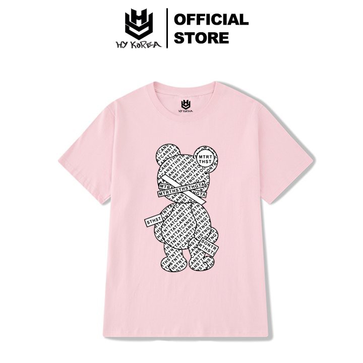 Áo thun tay lỡ form rộng Cotton 100% Bé Gấu In Chữ MTRTHSTHSTHGTA 206 Unisex, HY Korea.