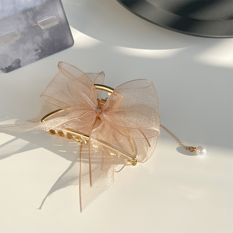 Kẹp Tóc Vải Lưới Phối Nơ Sau Lưng Cỡ Lớn 2022 Dành Cho Nữ