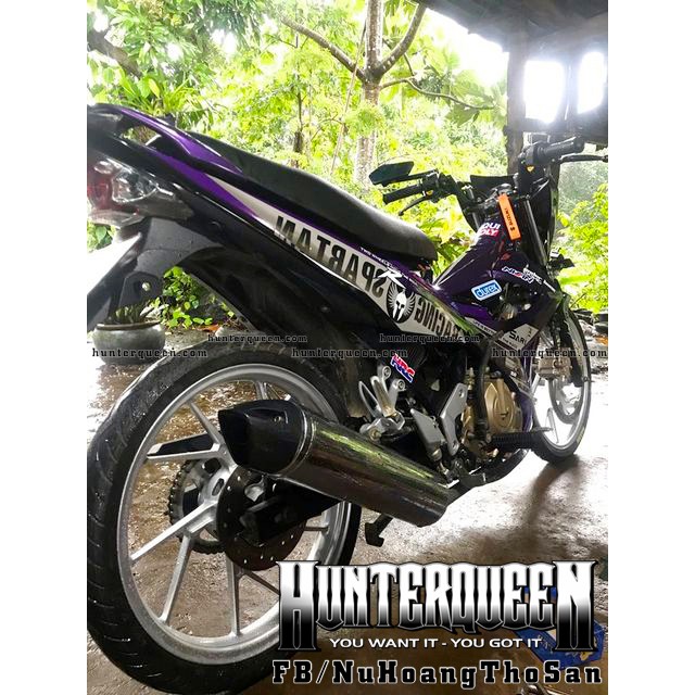 Tem rời Raider xăng cơ, Sparktan tím đen. Decal dán xe tím, bụng phía sau màu đen